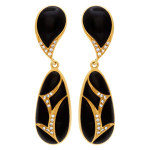 Onyx drop earrings in 18k with diamond accents