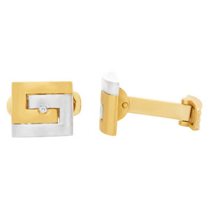 Two tone cufflinks in yellow & white 18k with center diamond