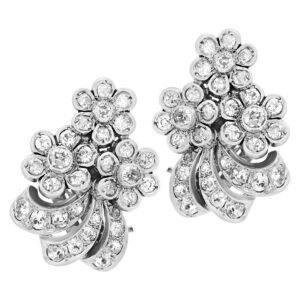 Platinum diamond flower earrings