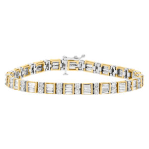 Baguette and Round Diamond Bracelet in 14k White and Yellow Gold with approx. 5 cts