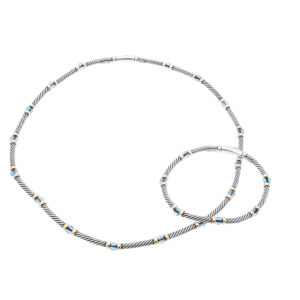 David Yurman necklace and bracelet set in 14k and sterling silver with blue topaz accents