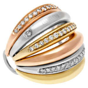 Damiani 'Gaia' Tri-Colored Gold with pave diamonds in 18k. Size 5