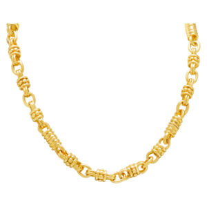 Etruscan style heavy 18k yellow gold toggle necklace with diamond accents