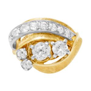 Unique vintage wrapped leaf design diamond ring in 14k yellow gold. 2.00cts in diamonds