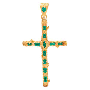 Ornate Emerald cross in 18k