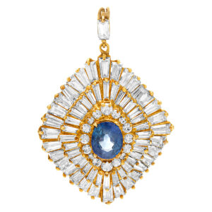 Diamond and Light Blue Sapphire Ballerina pendant in 14k