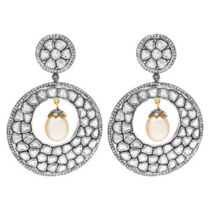 Adorable diamond and pearl drop earrings with 5.85 cts in diamonds