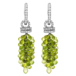 Peridot Briolette earrings 1.85 cts in diamonds and 72.14 cts in peridots