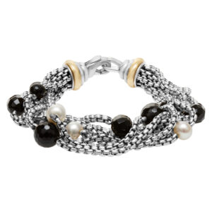 David Yurman Pearl & Onyx bracelet in sterling silver w/ 18k yellow gold accents