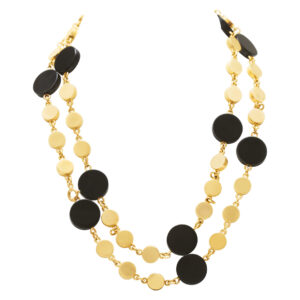 Gold and Onyx disc Opera length necklace in 18k yellow gold