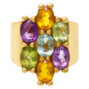 Colorful semi-precious stone ring in 14k yellow gold. Size 7