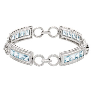 Aquamarine and diamond bracelet in 18k white gold