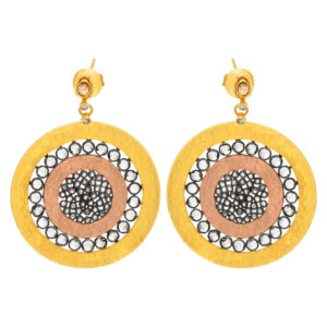 Disc earrings in pink and yellow gold with rose cut diamonds