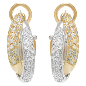 Diamond crossover hoop earrings in 14k white and yellow gold