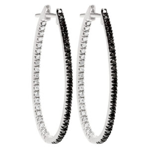 Black and white diamond hoop earrings in 14k White gold