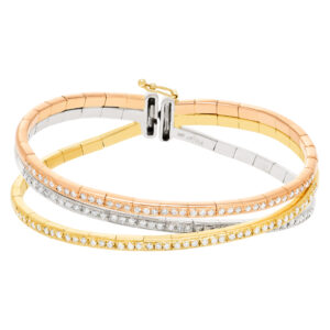 Tri-color crossover bangle in 18k with diamonds