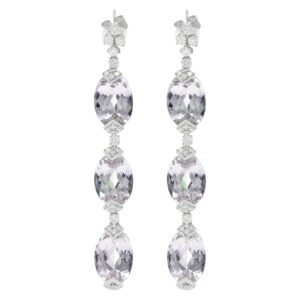 Kunzite & Diamond line drop earrings in 18K white gold