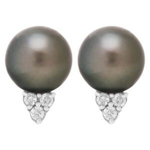 Black South Sea Cultured Pearl and Diamond stud earrings in 18K white gold