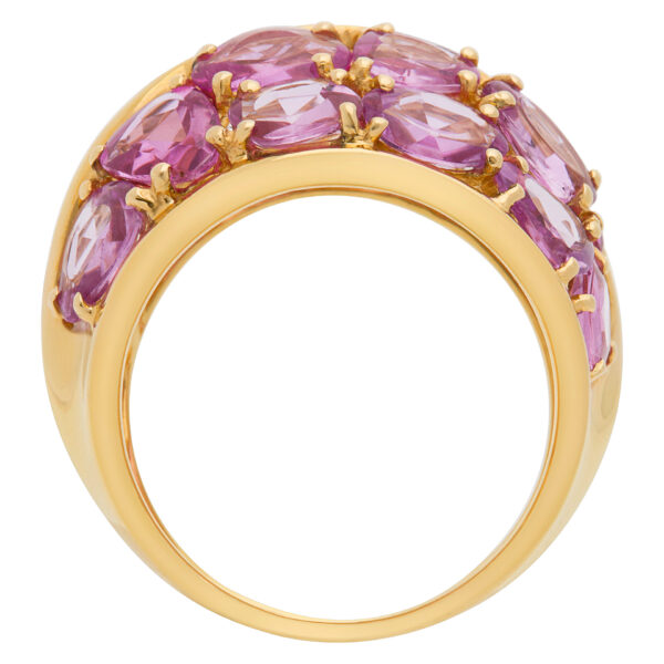 Pink Sapphire (4.32cts) and Diamond (0.98cts) ring in 18k yellow gold. Size 7.