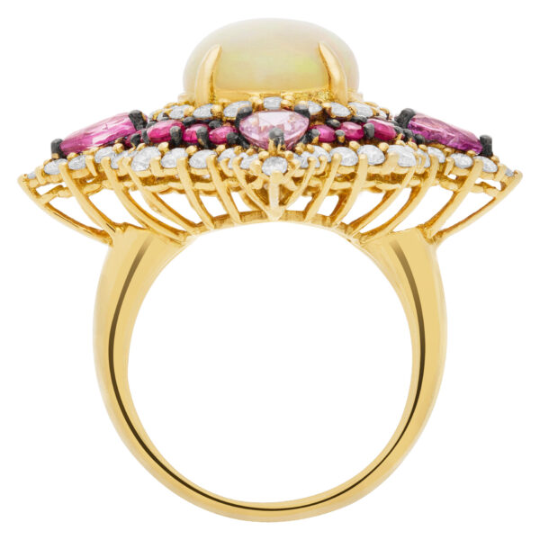 Opal, ruby & sapphire ring in 18k, 1.46 cts in diamonds, 0.75 cts in rubies & 2.02 cts sapphires