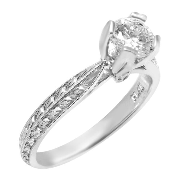 GIA cert. round brilliant cut diamond 0.74cts (D color, SI1 clarity) engagment ring set in Scot Kay platinum. Size 6.75