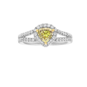 GIA certified fancy light to fancy brownish yellow natural color diamond ring in 18k white gold