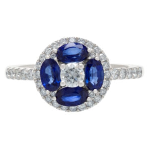 Blue sapphire and diamond ring in 18k white gold. 1.27cts in sapphires. Size 7