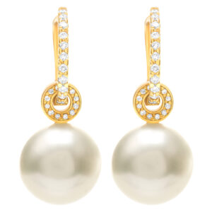 South Sea pearls earrings in 18K with diamonds.