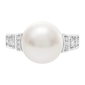 South Sea 12 mm pearl and diamond ring in 18k white gold