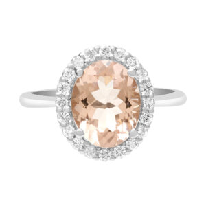 Morganite and diamond ring in 18k white gold