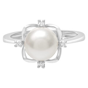 Freshwater pearl ring with diamond accents (0.08 cts) 8.5mm Freshwater pearl