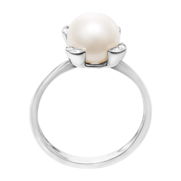 Freshwater pearl and diamond accents ring in 18k white gold