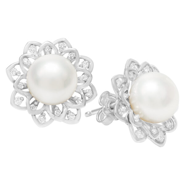 Cute and lovely 9mm South sea diamond pearl stud earrings in 18k white gold