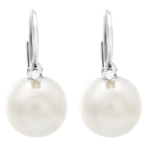 South Sea 11.5mm pearl earrings in 18k white gold. 0.08cts diamond accents