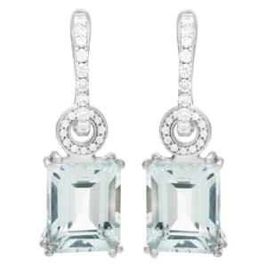 Aquamarine earrings in 18k white gold with diamonds