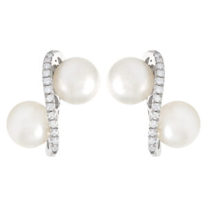 Freshwater pearl earrings with diamond accents in 18k white gold. 0.19cts in diamonds