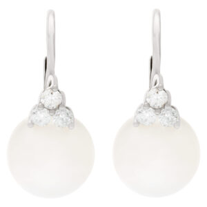 South Sea diamond pearl earrings in 18k white gold. 0.54cts in diamonds