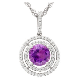 Amethyst pendant with diamonds accents in white gold