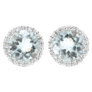 Aquamarine stud earrings in 18k white gold with diamonds