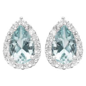 Aquamarine stud earrings in 18k with diamonds.