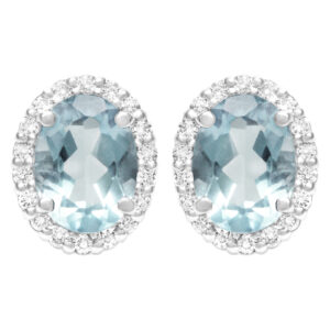 Aquamarine Stud Earrings In 18k White Gold With Diamonds.