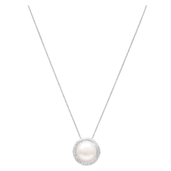 South Sea pearl pendant necklace with diamonds in 18k white gold chain. 0.77cts