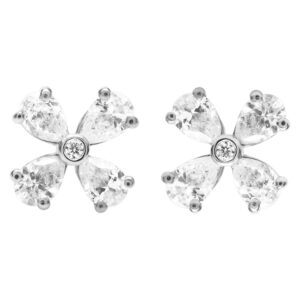 Diamond Flower earrings in 18k white gold w/ pear and round shape diamonds.