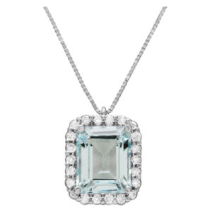 Aquamarine pendant with diamond accents 0.33 cts in 18k w/g