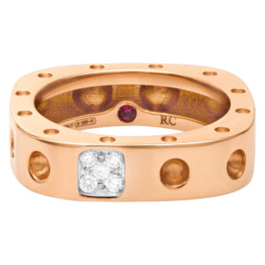 Roberto Coin Pois Moi Single Row square ring in 18k rose gold witn diamonds