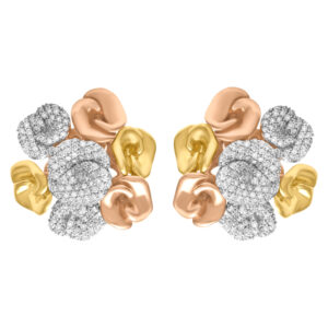 Roberto Coin tri-color flower earrings with diamond accentsin 18k Yg & Pg