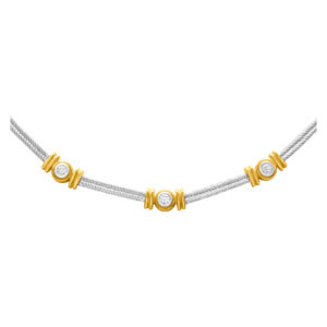 Cable choker necklace whith diamonds in 14k white and yellow gold