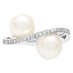 Two 9mm South Sea Pearl ring with diamond accents 0.17cts in 18k white gold