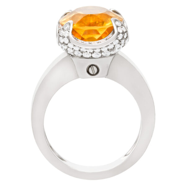 Orange topaz ring with diamond accents in 18k white gold. Size 5.5