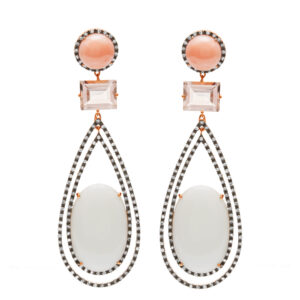 PVD Chalcedony, coral & pink quartz drop earrings in 18k pink gold (1.22cts) diamonds